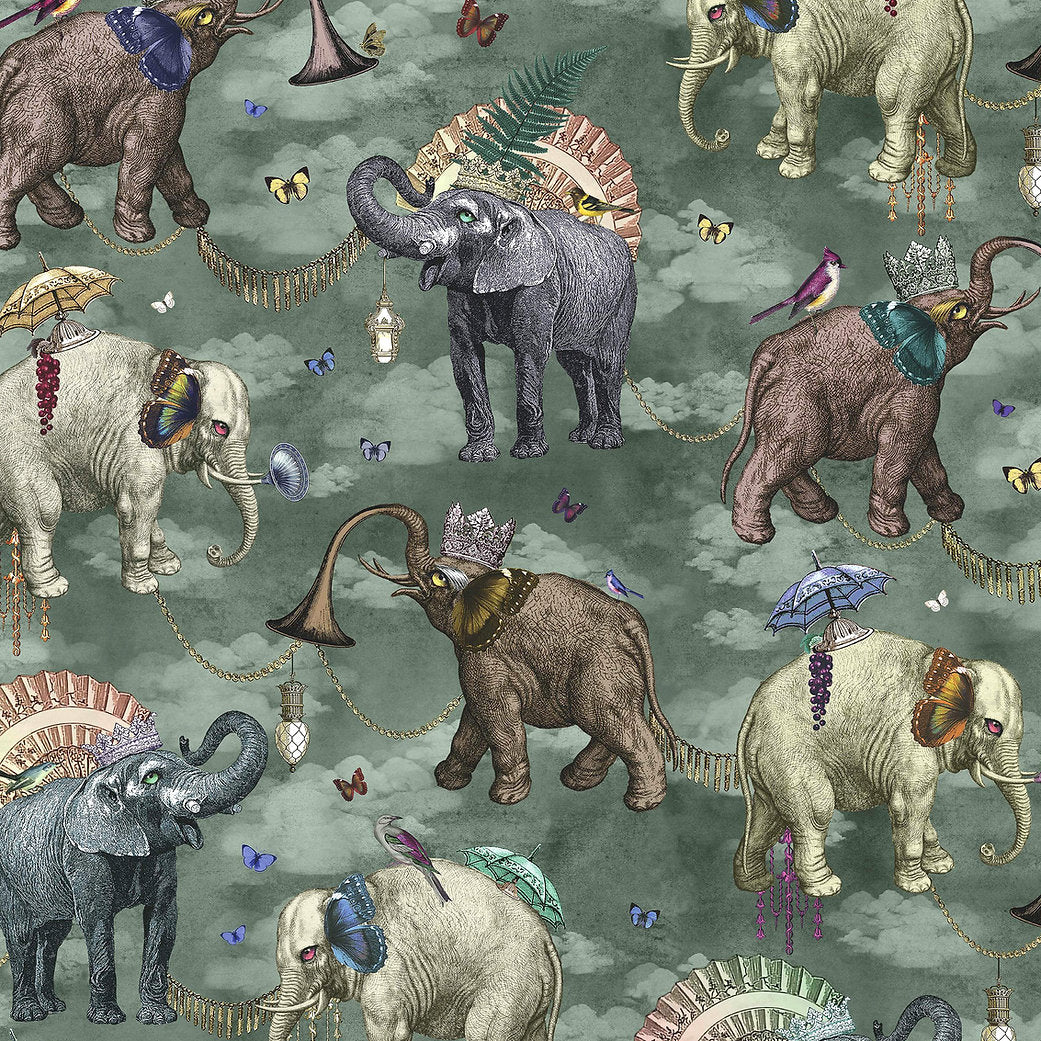 Santorus Wallpaper Mural - Elephant's March - Viridian - 2 Roll Set-Santorus-Beaumonde