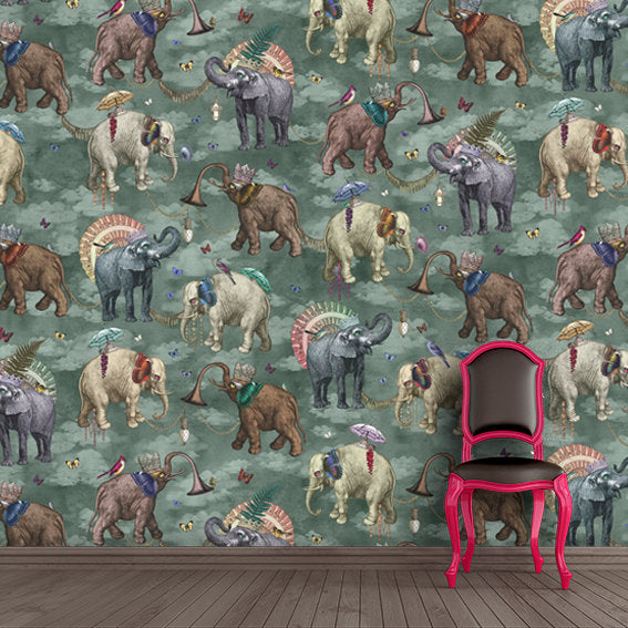 Santorus Wallpaper Mural - Elephant's March - Viridian - 2 Roll Set-Santorus-Beaumonde