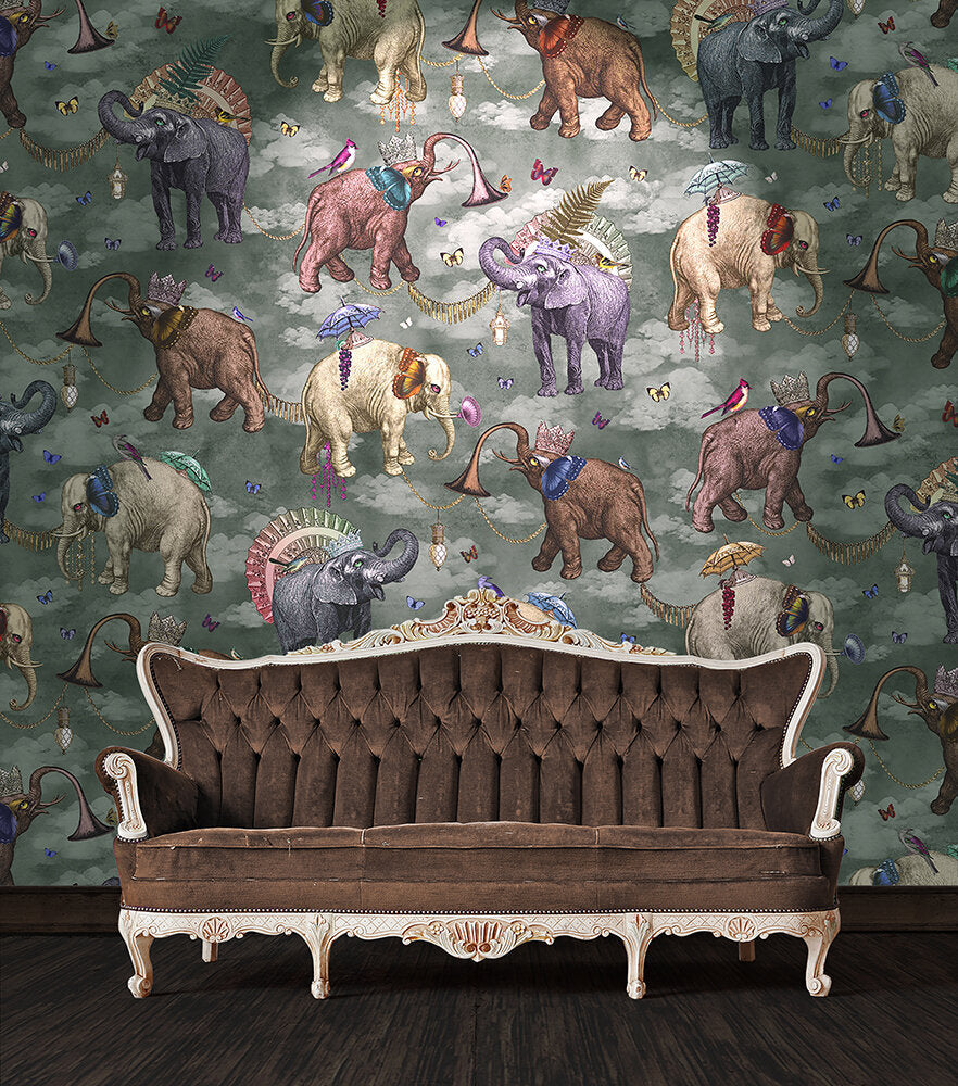 Santorus Wallpaper Mural - Elephant's March - Viridian - 2 Roll Set-Santorus-Beaumonde
