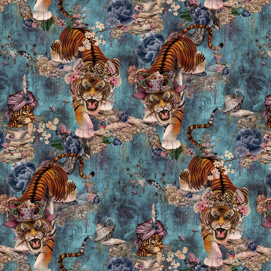 Santorus Wallpaper - Tiger's Teatime - Denim-Santorus-Beaumonde