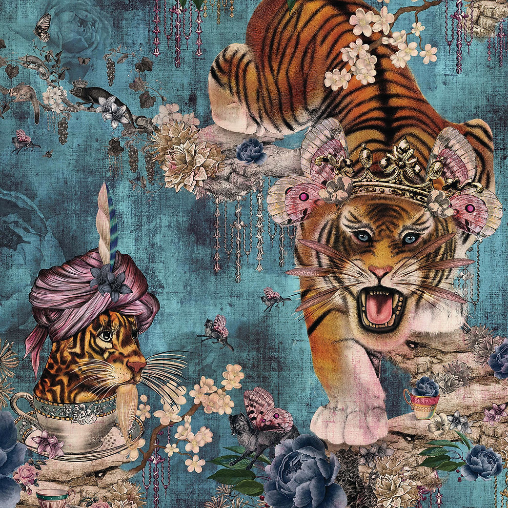 Santorus Wallpaper - Tiger's Teatime - Denim-Santorus-Beaumonde