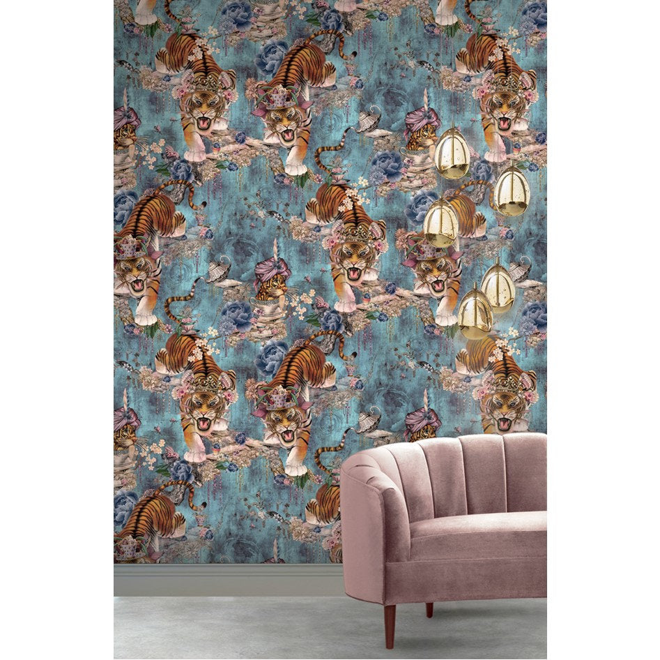 Santorus Wallpaper - Tiger's Teatime - Denim-Santorus-Beaumonde