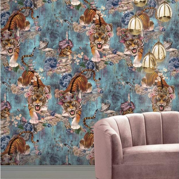 Santorus Wallpaper - Tiger's Teatime - Denim-Santorus-Beaumonde