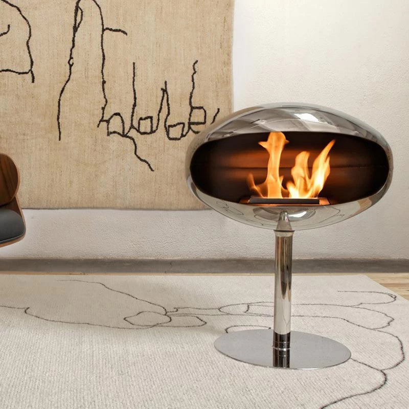Cocoon Fires Pedestal - Polished Steel with a Polished Steel Base