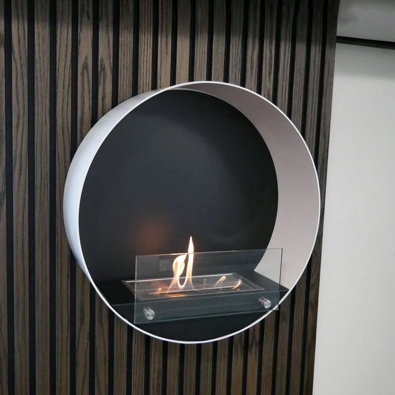 ScandiFlames Delaware Round Wall-Mounted Bioethanol Fireplace - White